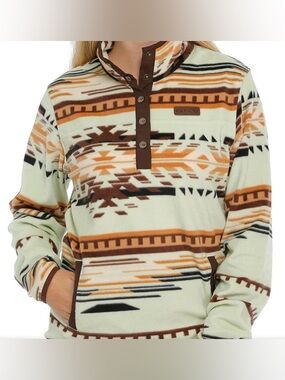 Cinch Western Aztec Print Polar Green Fleece Pullover Size Small